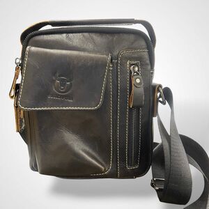 Bull Captain Men Crossbody Bag Distressed Brown Genuine Leather Adjustable Strap